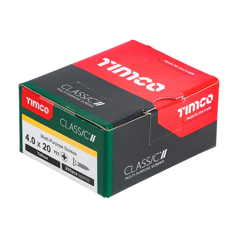 Timco Classic Multi-Purpose Screws - PZ - Double Countersunk - Yellow 4.0 x 20 (Pack 200)