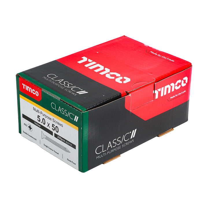 Timco Classic Multi-Purpose Screws - PZ - Double Countersunk - Yellow 5.0 x 50 (Pack 200) - Dynamite Hardware