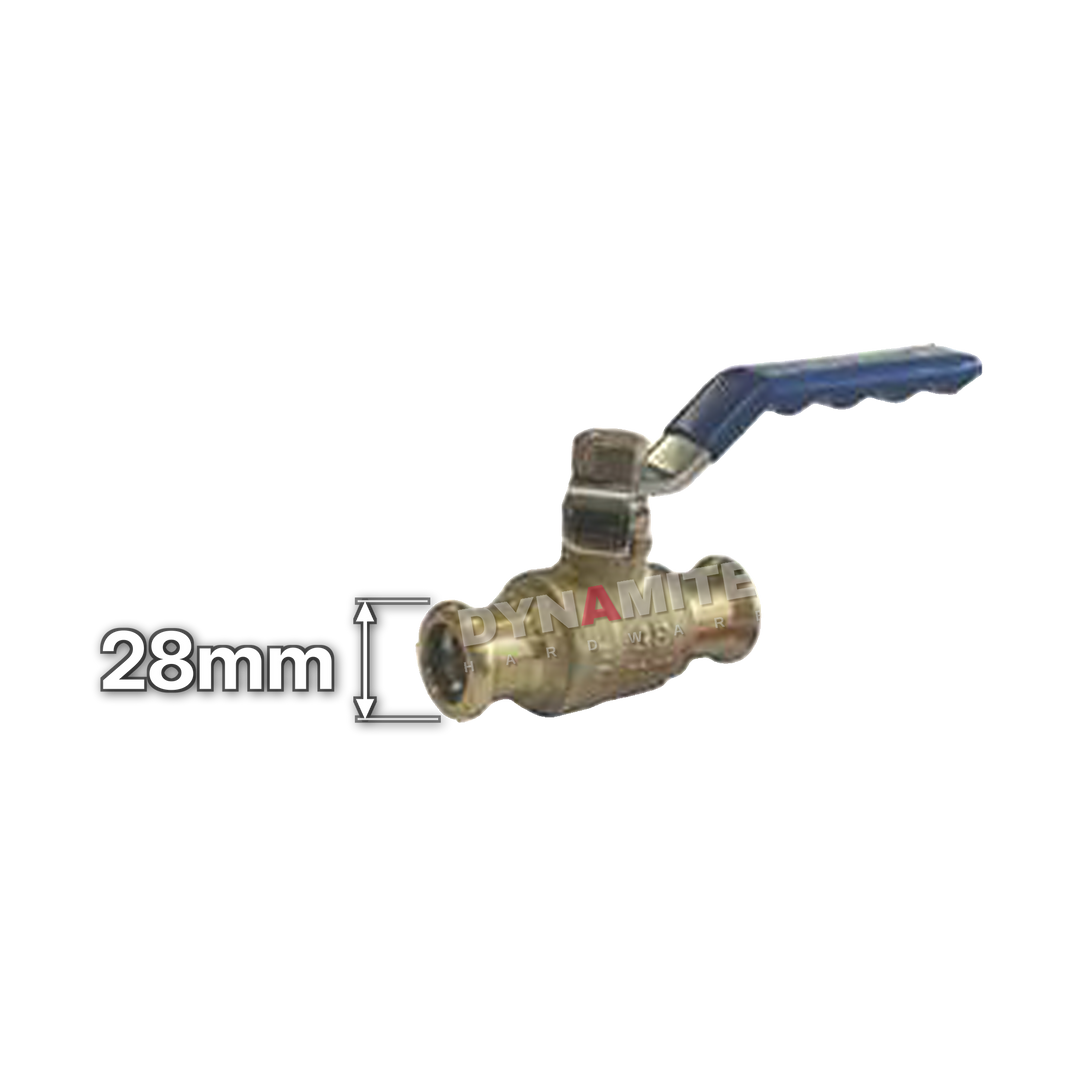 Lever Ball Valve - Copper Press Fit, 28mm, size marked with a white arrow