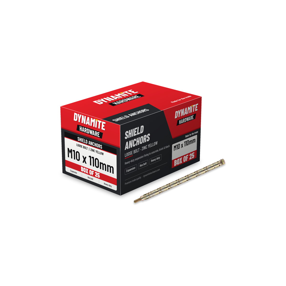 Loose Bolt Shield Anchors M10 x 110mm (50L), box of 25