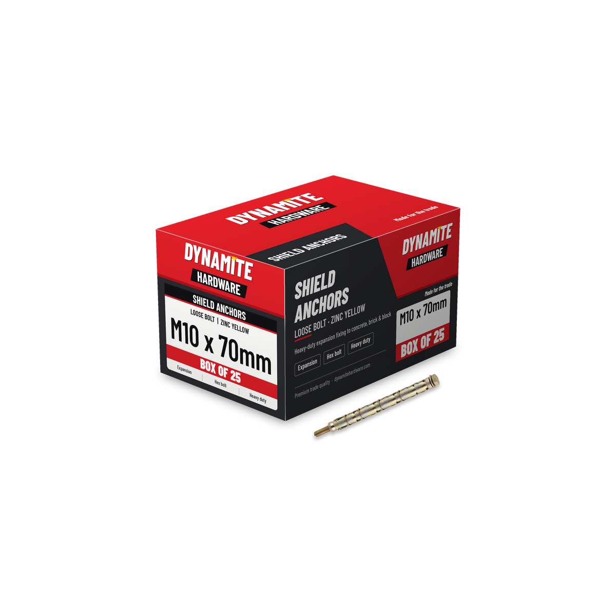 Loose Bolt Shield Anchors M10 x 70mm (10L), box of 25