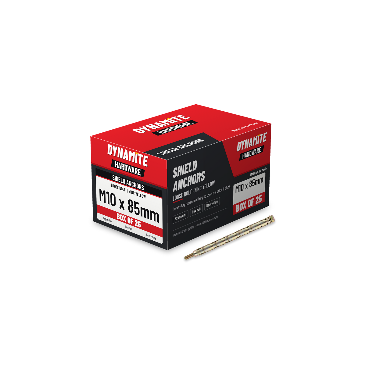 Loose Bolt Shield Anchors M10 x 85mm (25L), box of 25