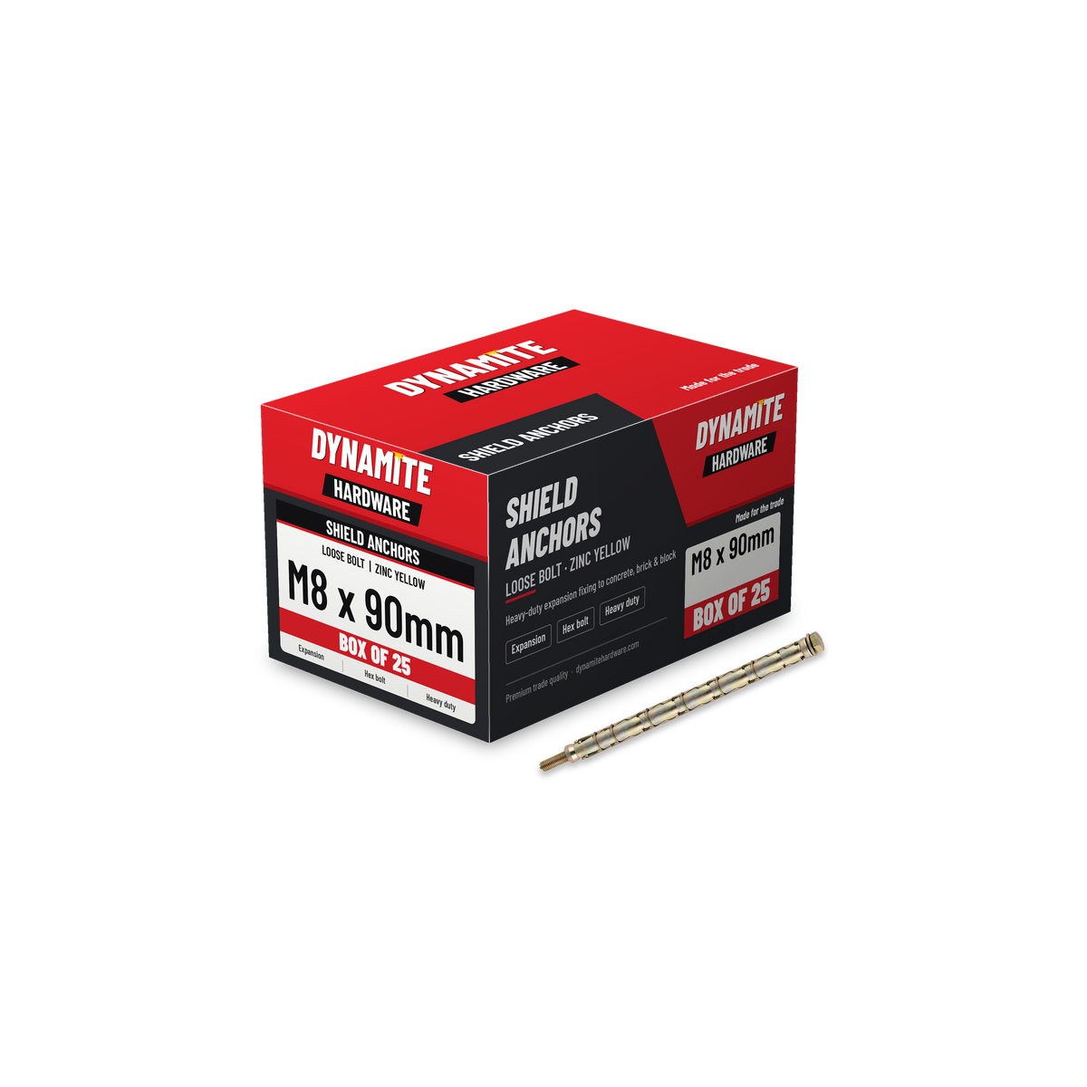 Loose Bolt Shield Anchors M8 x 90mm (40L), box of 25