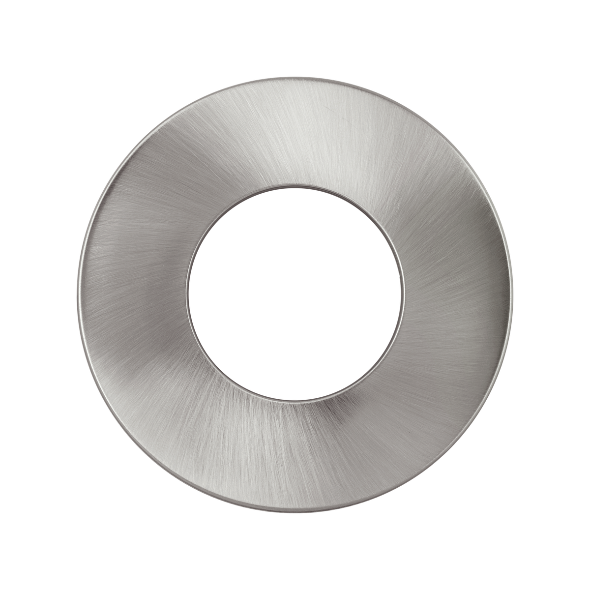 Downlight Bezel Flat – Brushed Steel – Luceco FTBZFBS-01 angled view