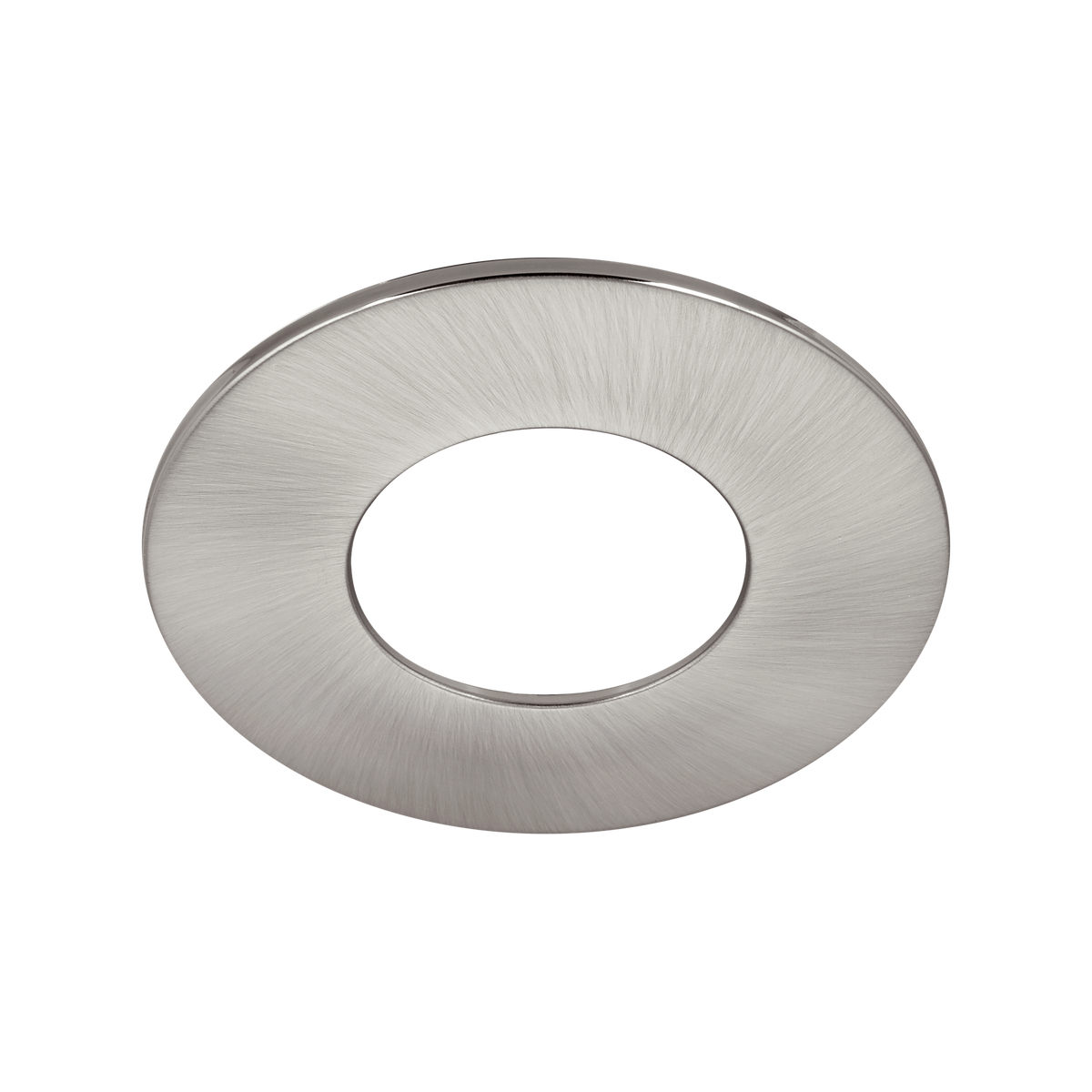 Downlight Bezel Flat – Brushed Steel – Luceco FTBZFBS-01 angled view