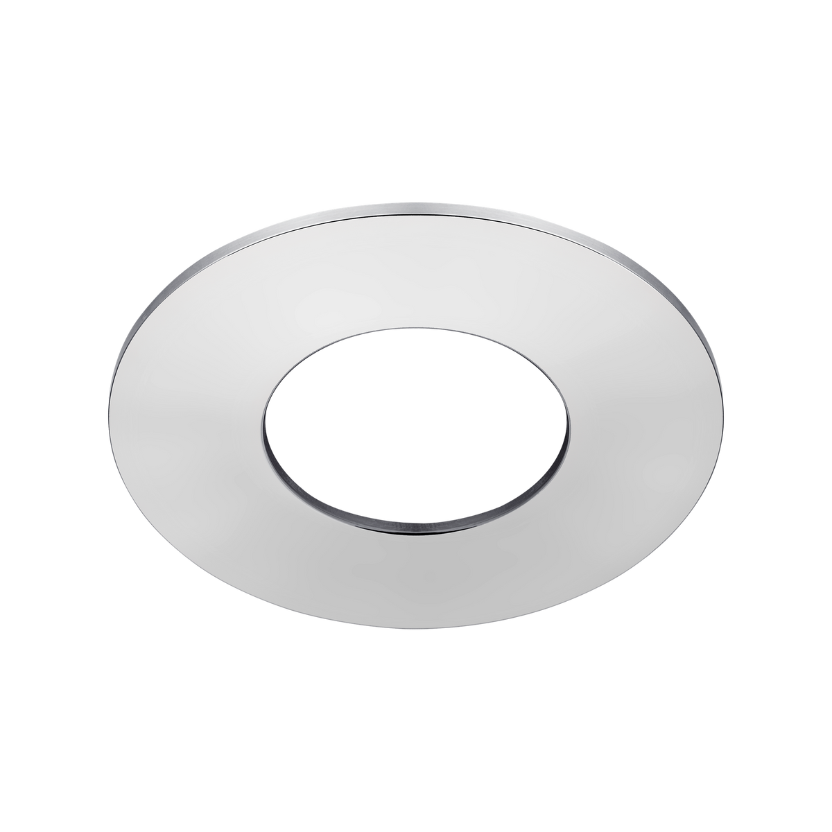 Downlight Bezel Flat – Polished Chrome – Luceco FTBZFPC-01 angled view