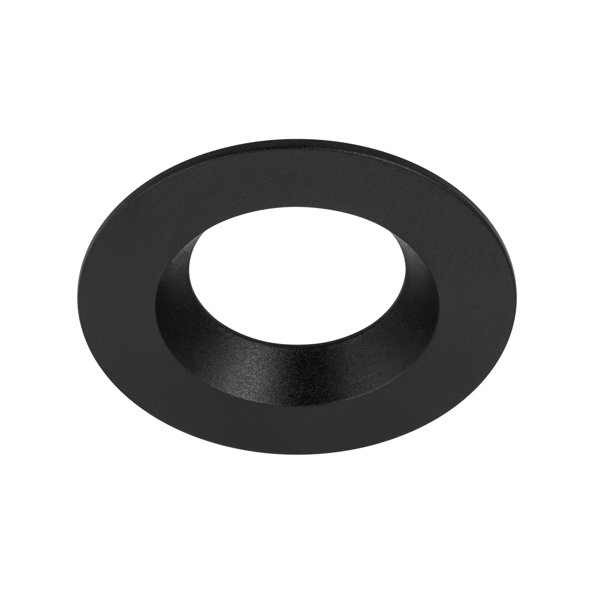 Downlight Bezel Regressed – Matt Black – Luceco FTBZRBK-01 angled view