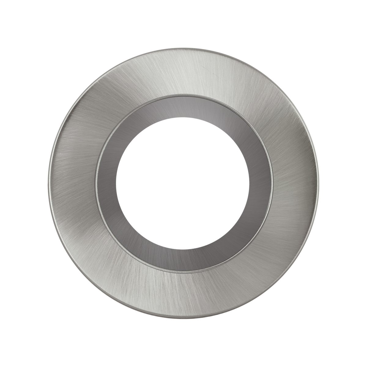 Downlight Bezel Regressed – Brushed Steel – Luceco FTBZRBS-01 angled view