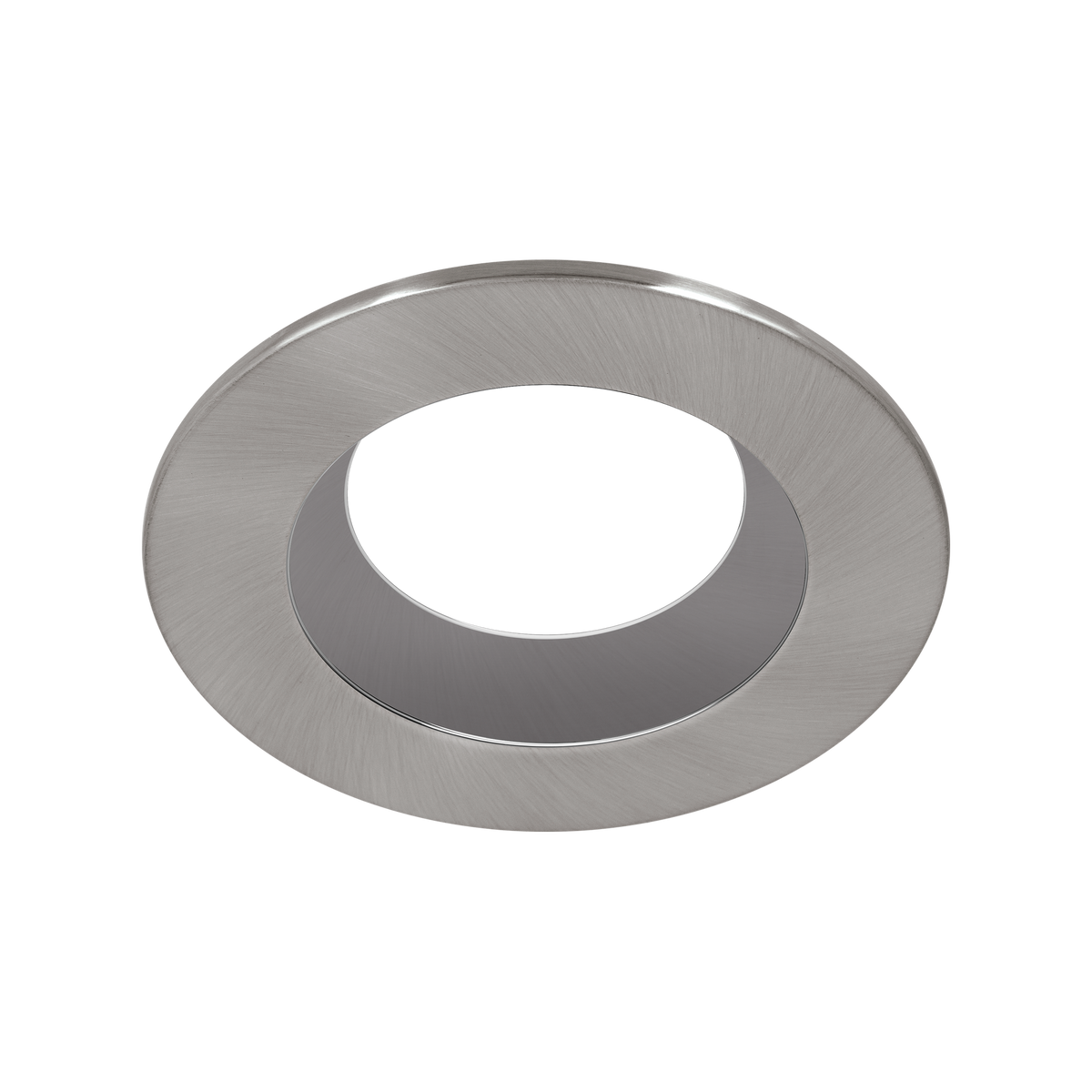 Downlight Bezel Regressed – Brushed Steel – Luceco FTBZRBS-01 angled view