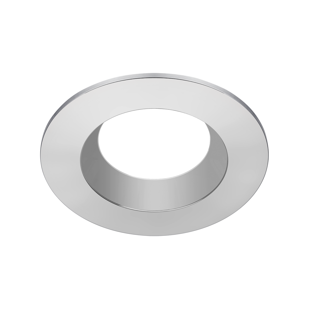 Downlight Bezel Regressed – Polished Chrome – Luceco FTBZRPC-01 angled view