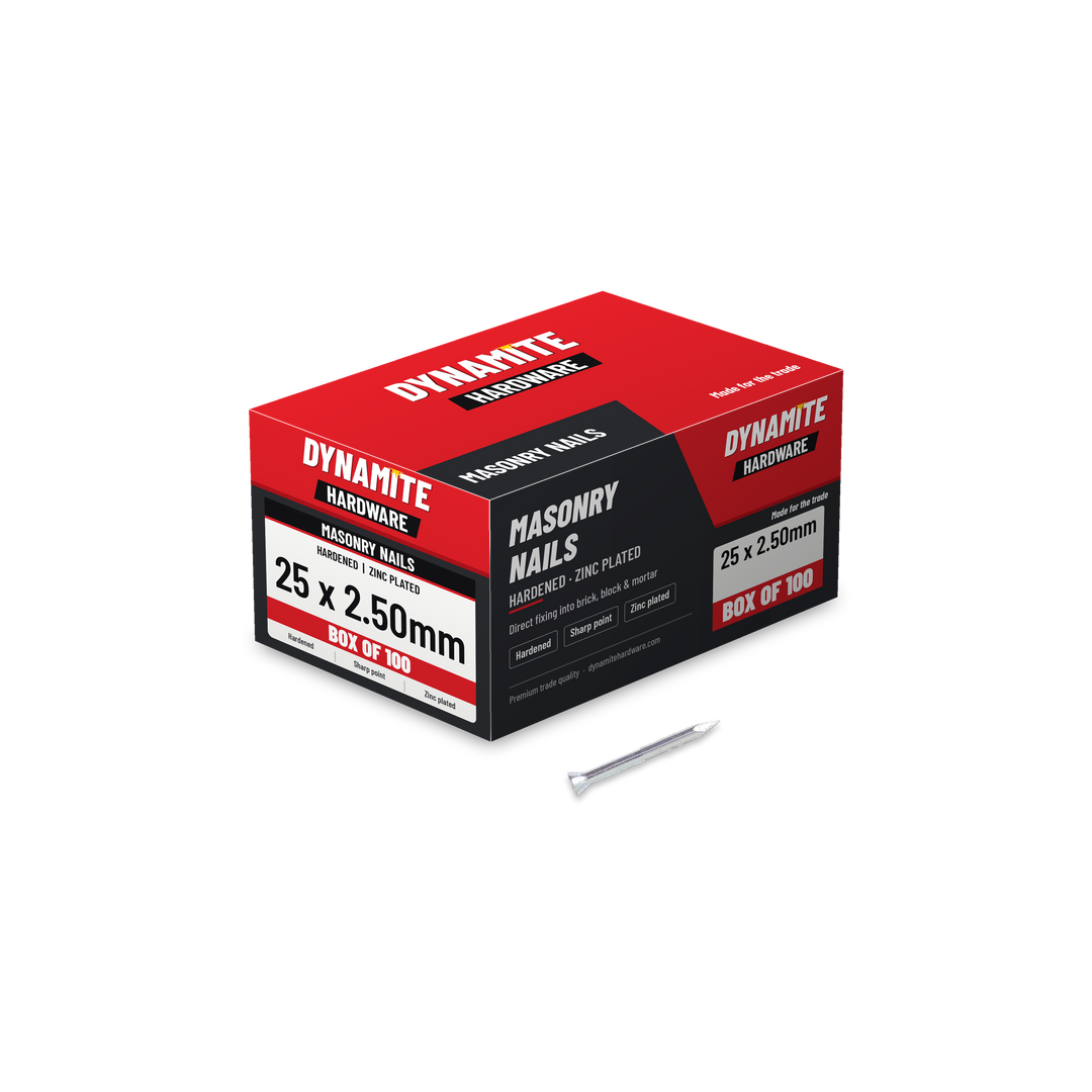 Masonry Nails 25 x 2.50mm Zinc Plated, box of 100