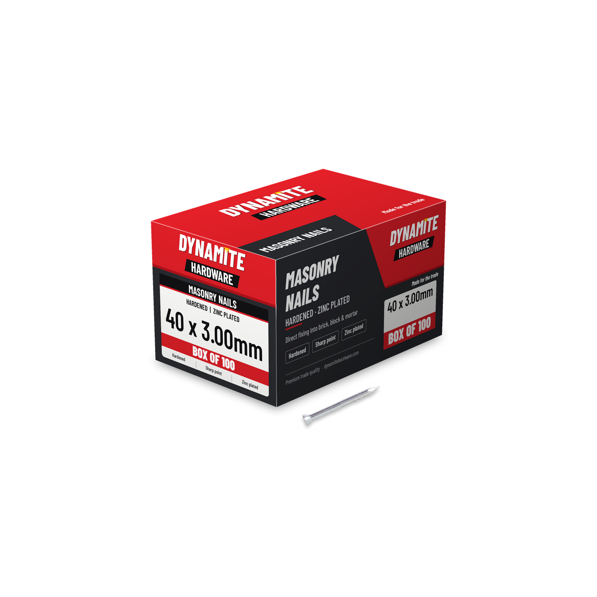 Masonry Nails 40 x 3.00mm Zinc Plated, box of 100