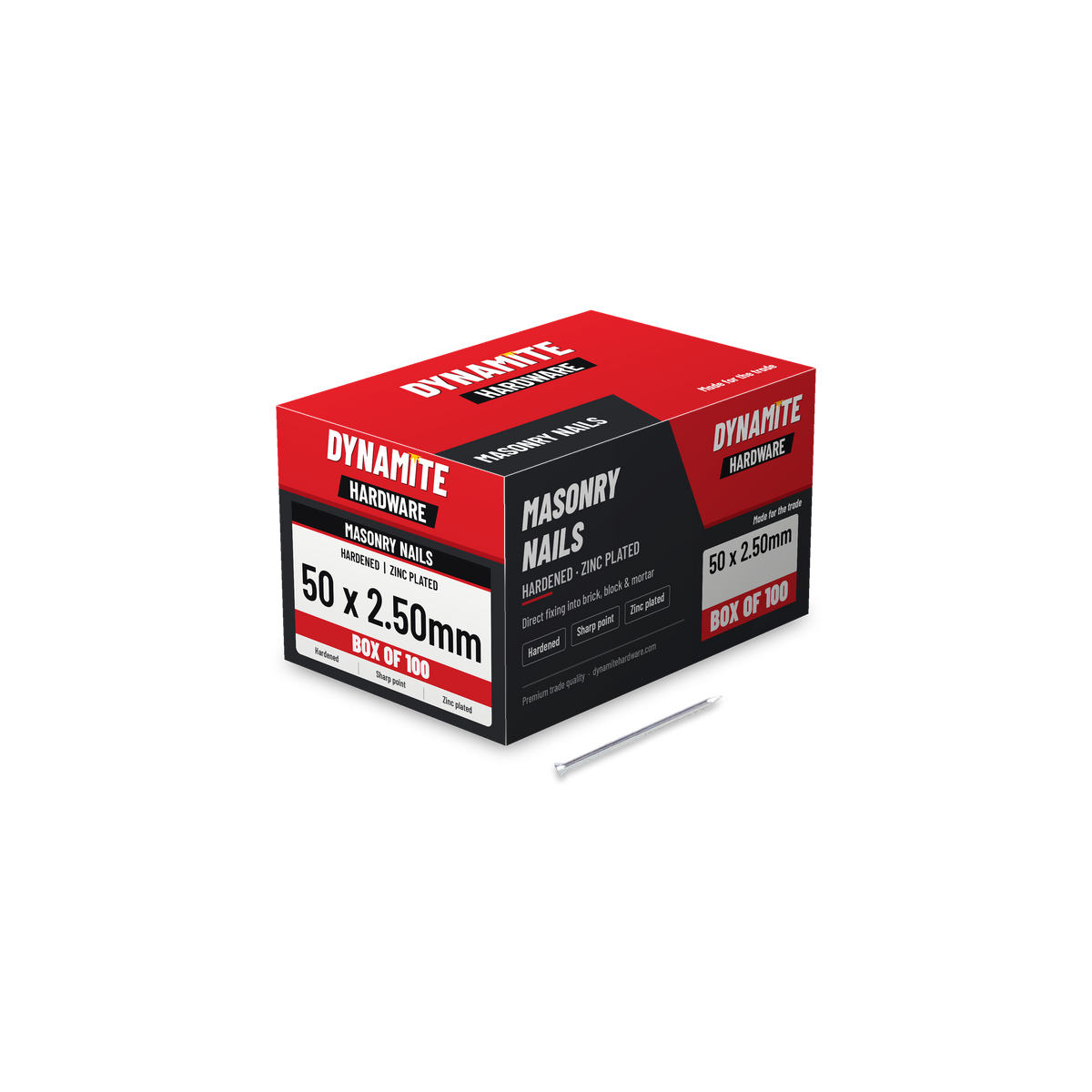 Masonry Nails 50 x 2.50mm Zinc Plated, box of 100