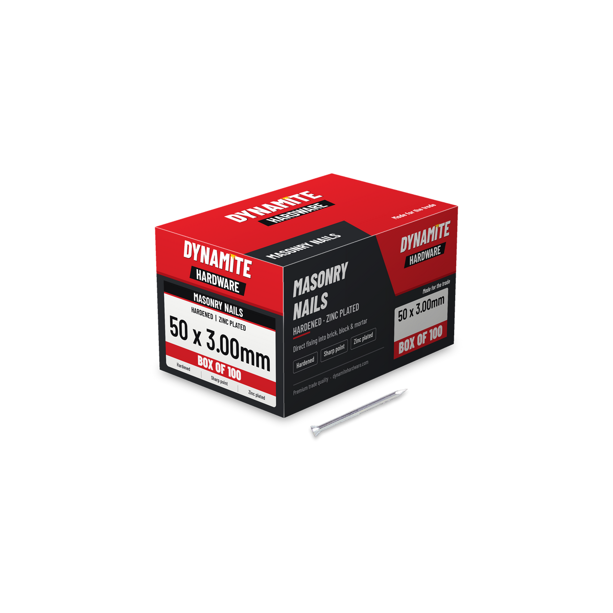 Masonry Nails 50 x 3.00mm Zinc Plated, box of 100
