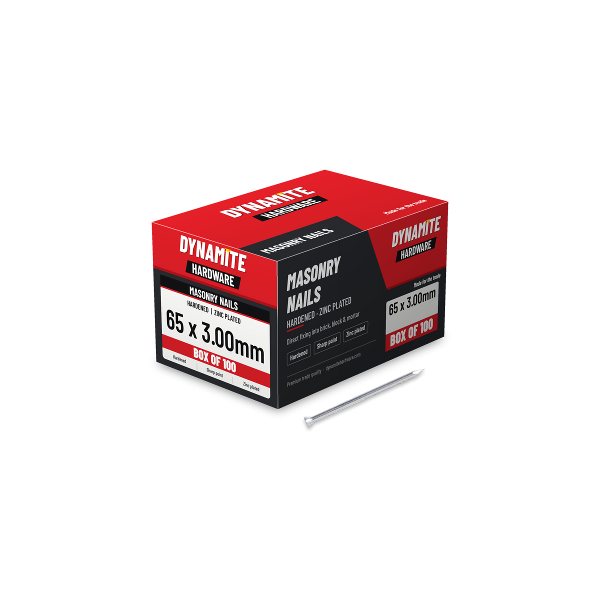 Masonry Nails 65 x 3.00mm Zinc Plated, box of 100