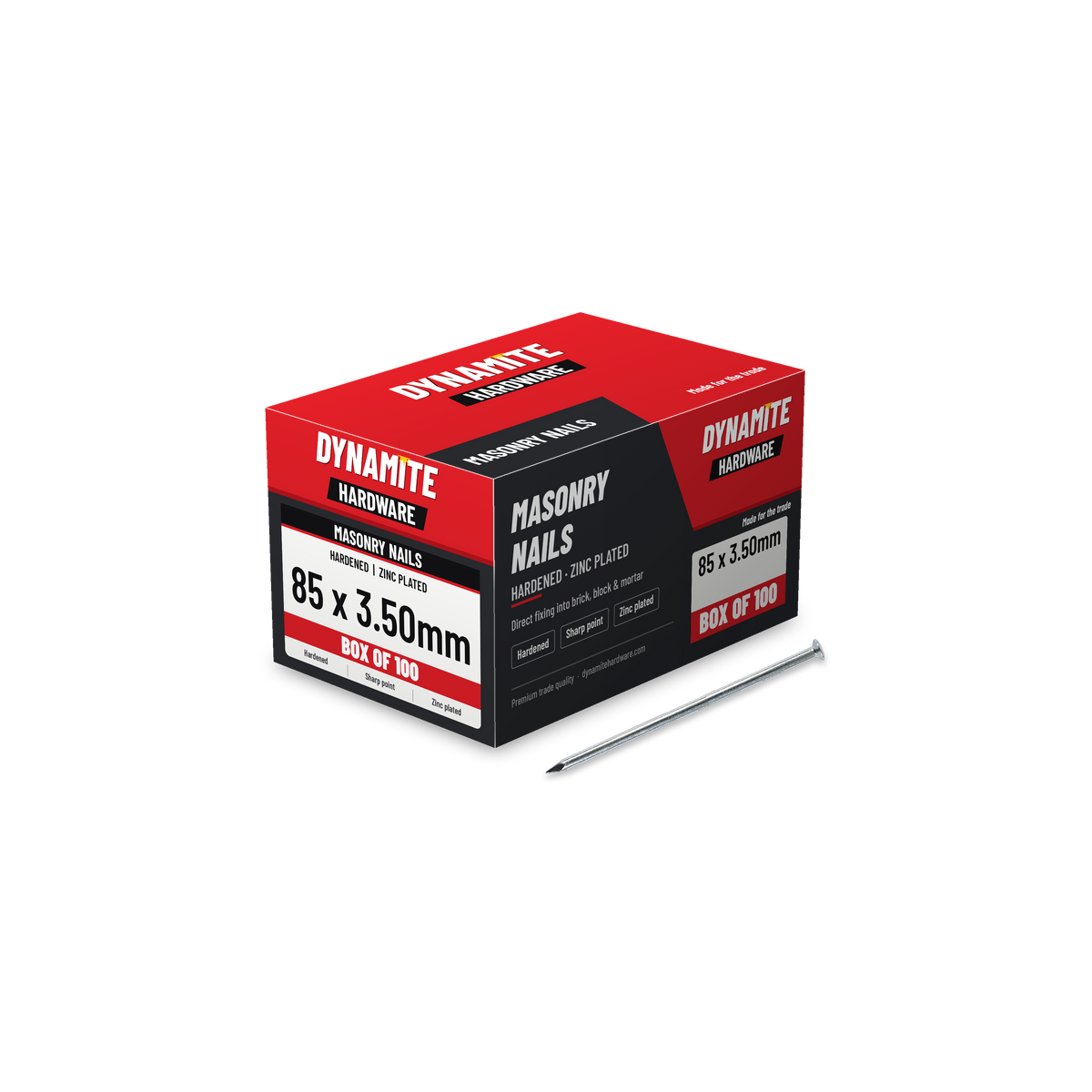 Masonry Nails 85 x 3.50mm Zinc Plated, box of 100