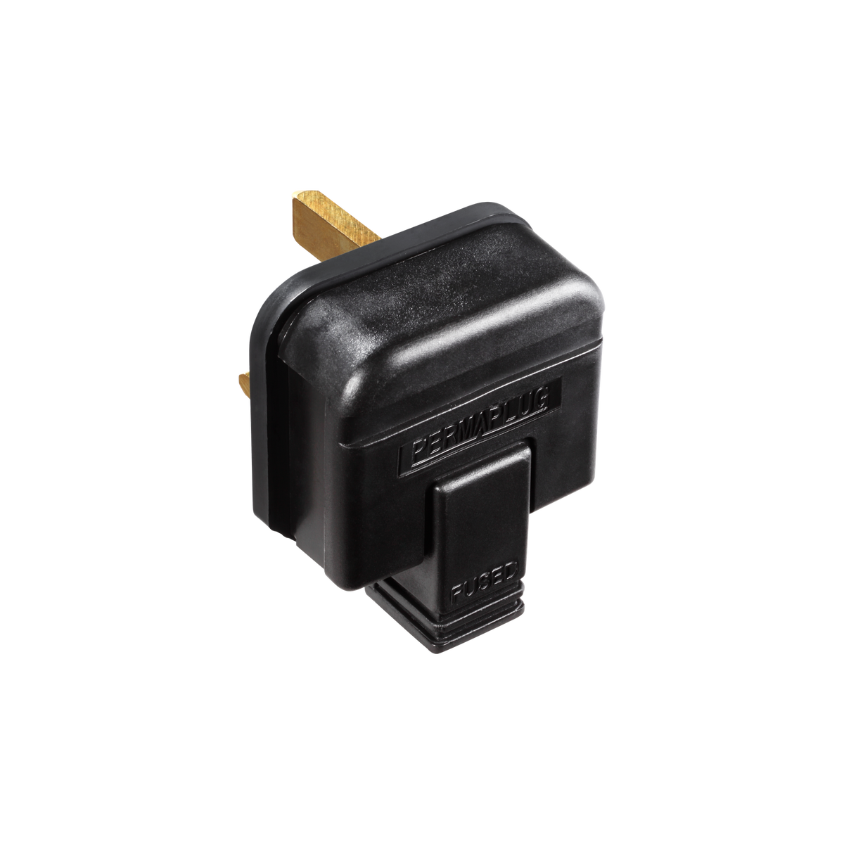 Heavy Duty Rubber Rewireable Plug 13A – Black, Fused – Masterplug HDPT13B-01 angled view