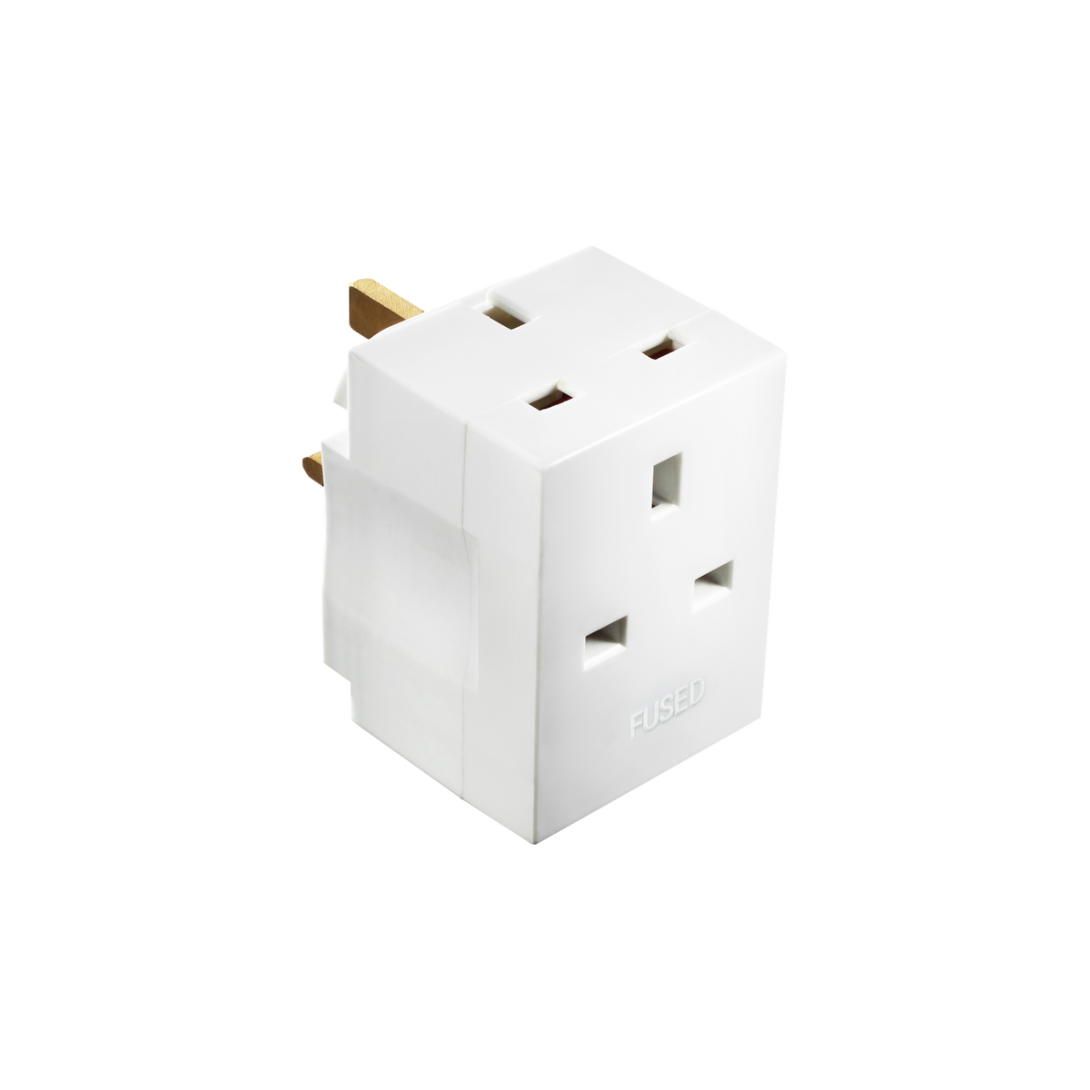 3 Way Fused Plug Adaptor – White, 13A – Masterplug MSF3-01 angled view
