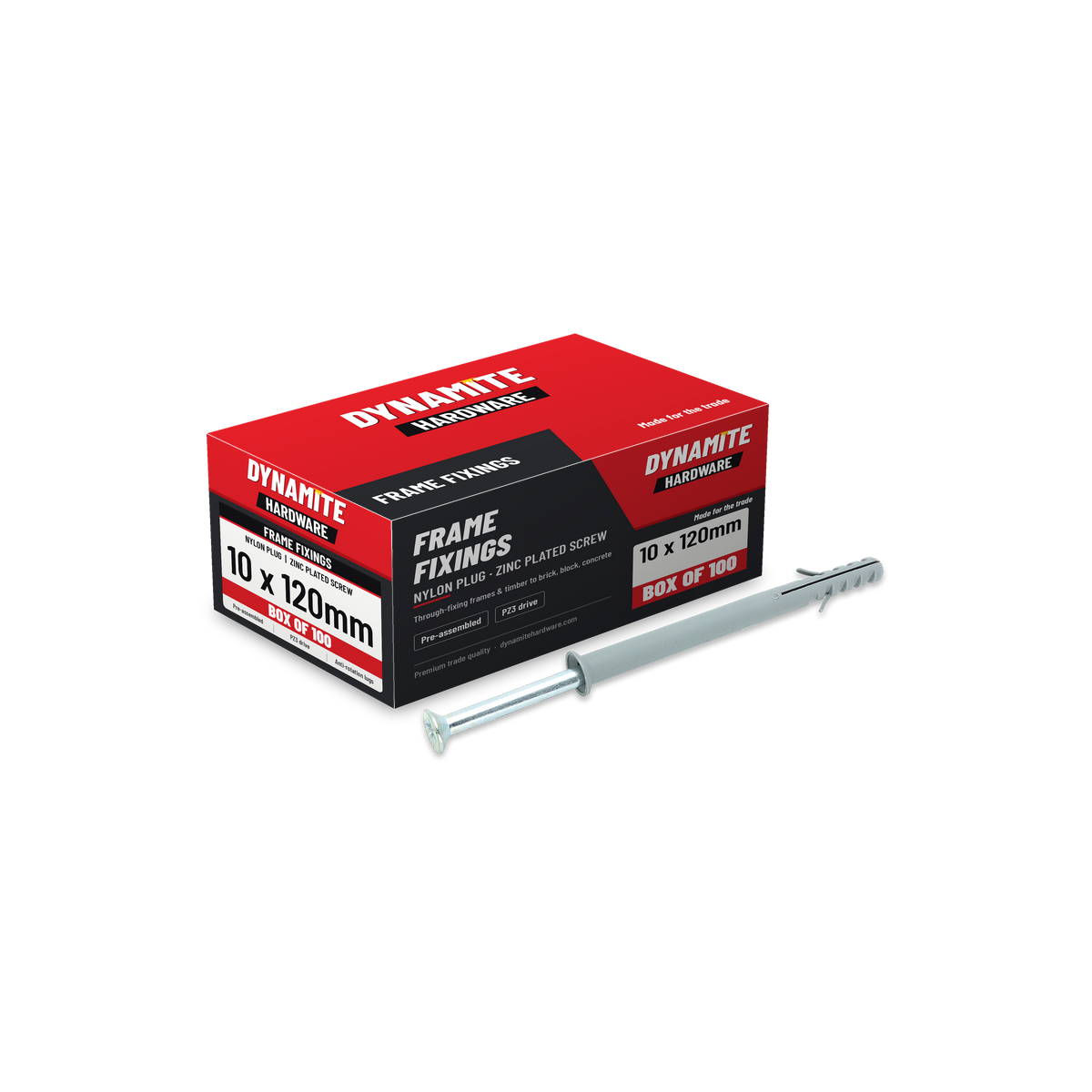 Nylon frame fixings 10 x 120mm, box of 100
