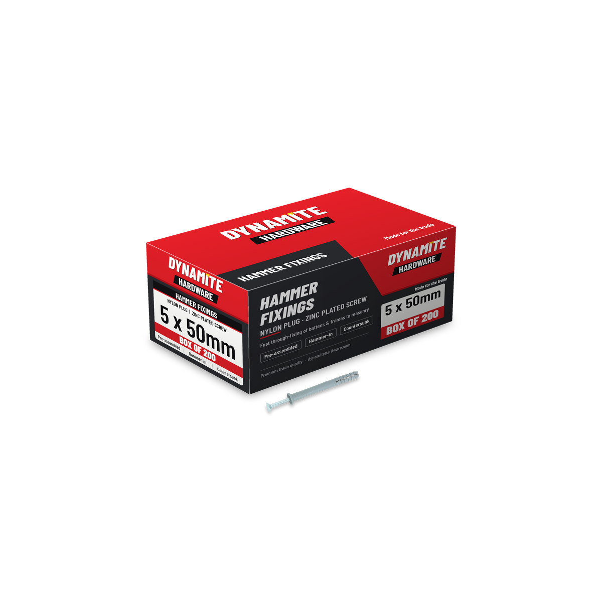 Nylon hammer fixings 5 x 50mm, box of 200