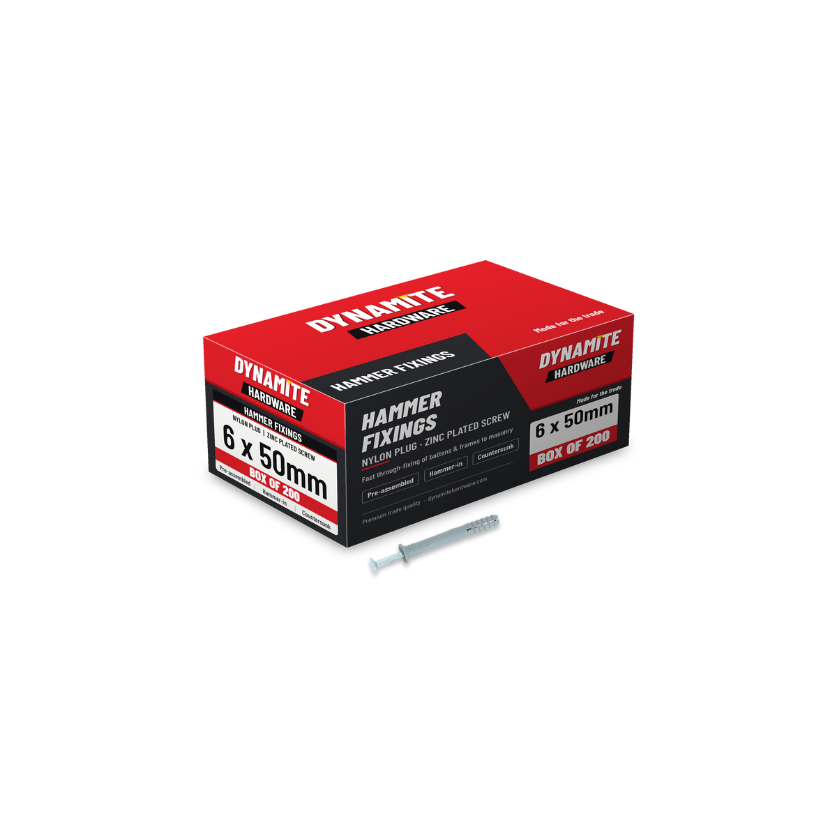 Nylon hammer fixings 6 x 50mm, box of 200
