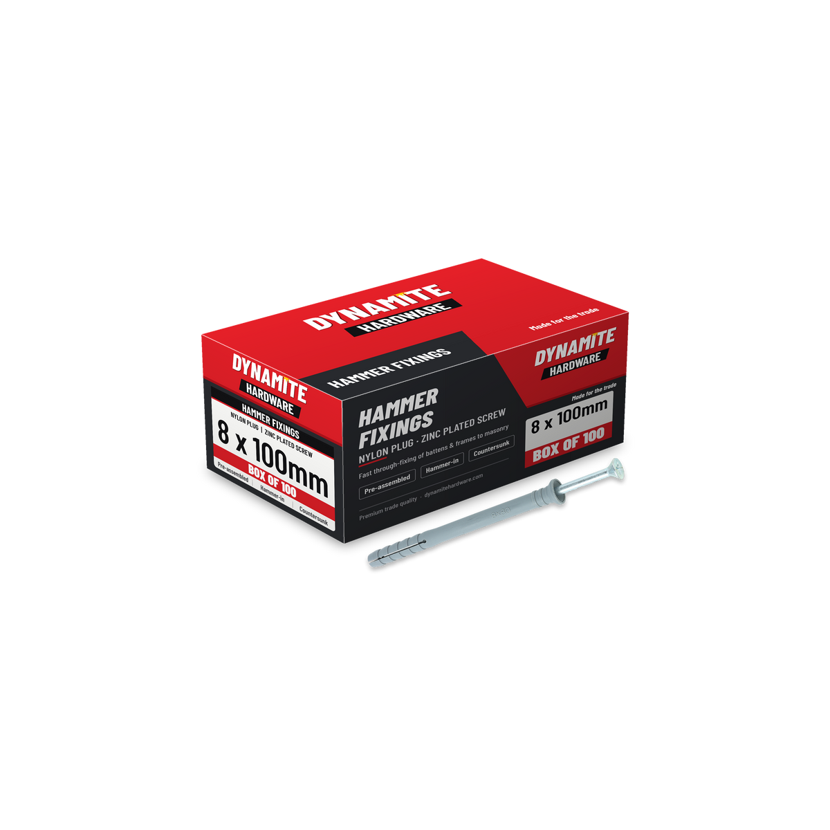Nylon hammer fixings 8 x 100mm, box of 100