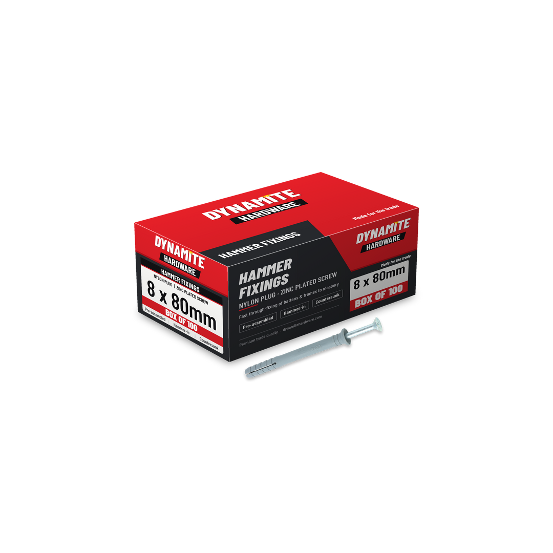 Nylon hammer fixings 8 x 80mm, box of 100