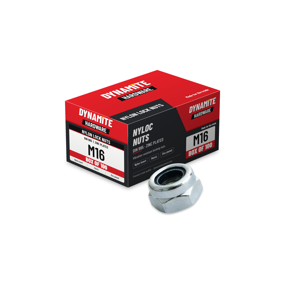 Nylon Insert Lock Nuts M16 Zinc Plated DIN 985, box of 100