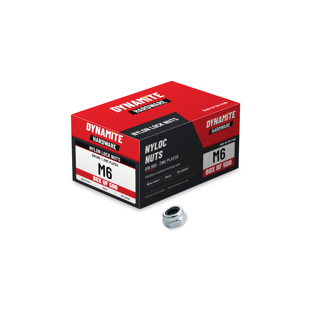 Nylon Insert Lock Nuts M6 Zinc Plated DIN 985, box of 500