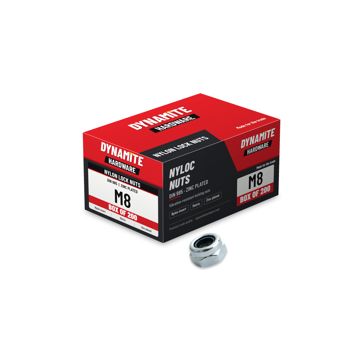 Nylon Insert Lock Nuts M8 Zinc Plated DIN 985, box of 200