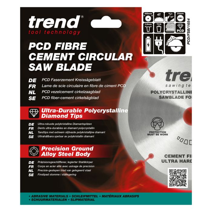 PCD/FSB/1654 - Trend PCD Fibre Cement Circular Saw Blade 165mm x 20mm x 4T