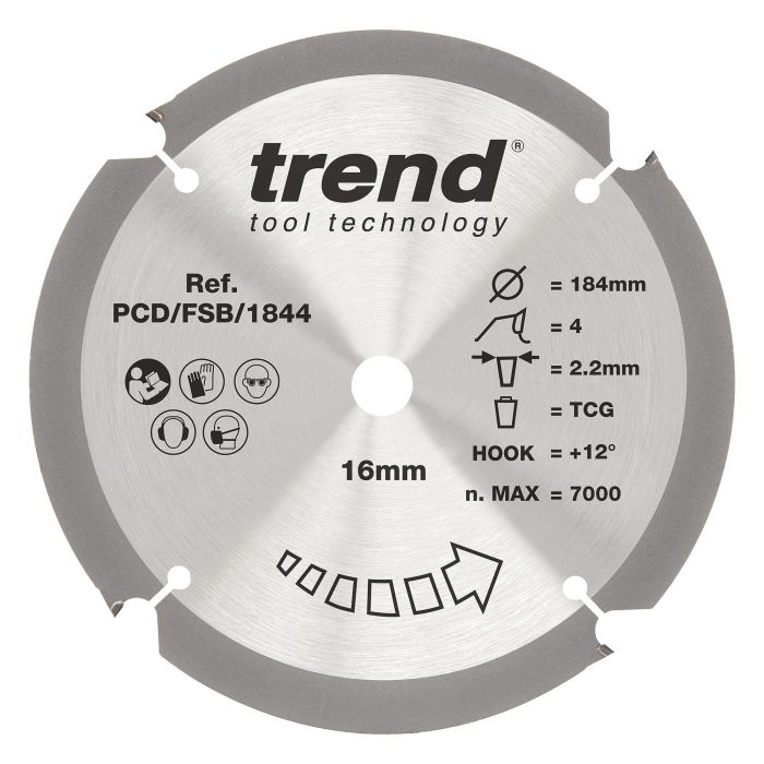 PCD/FSB/1844 - Trend PCD Fibre Cement Circular Saw Blade 184mm x 20mm x 4T