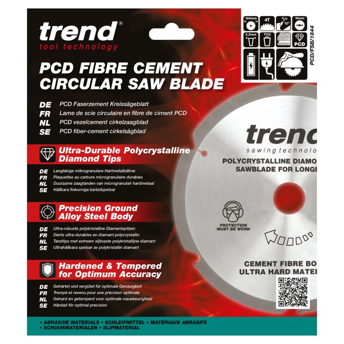 PCD/FSB/1844 - Trend PCD Fibre Cement Circular Saw Blade 184mm x 20mm x 4T