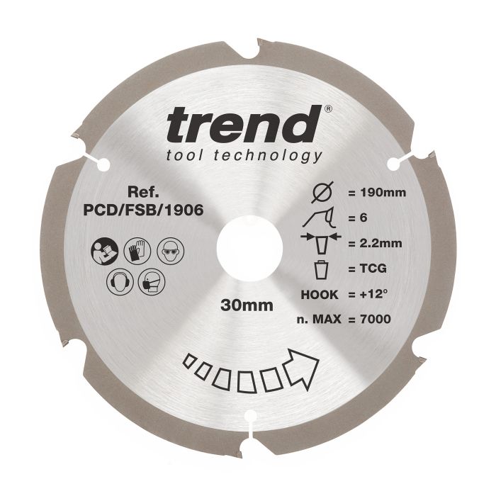 PCD/FSB/1906 - Trend PCD Fibre Cement Circular Saw Blade 190mm x 30mm x 6T