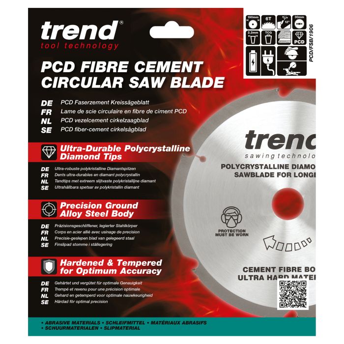PCD/FSB/1906 - Trend PCD Fibre Cement Circular Saw Blade 190mm x 30mm x 6T