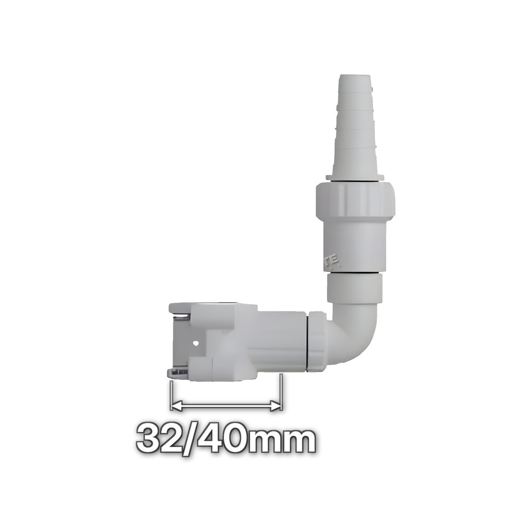 Plumbing Out Kit - Self-Cutting Appliance Waste Connector 32/40mm (code POK), size marked with white arrows: 32/40mm