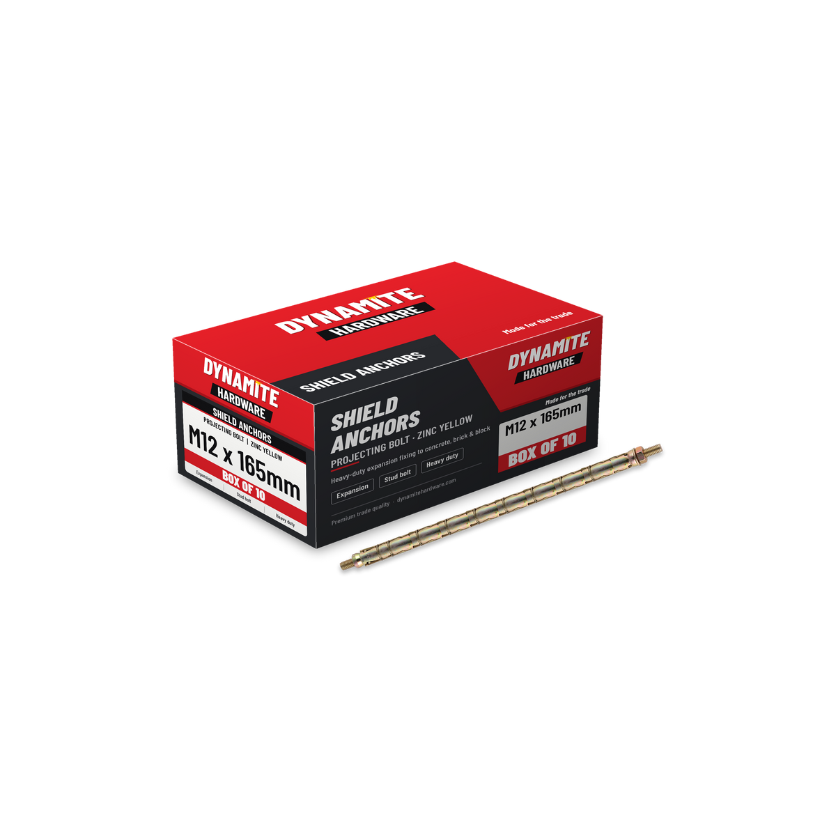 Projecting Bolt Shield Anchors M12 x 165mm (75P), box of 10