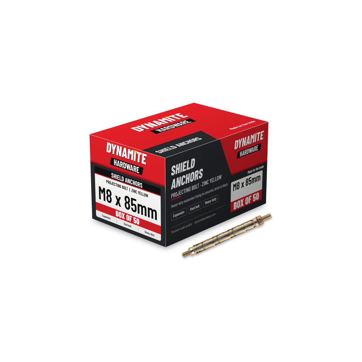 Projecting Bolt Shield Anchors M8 x 85mm (25P), box of 50
