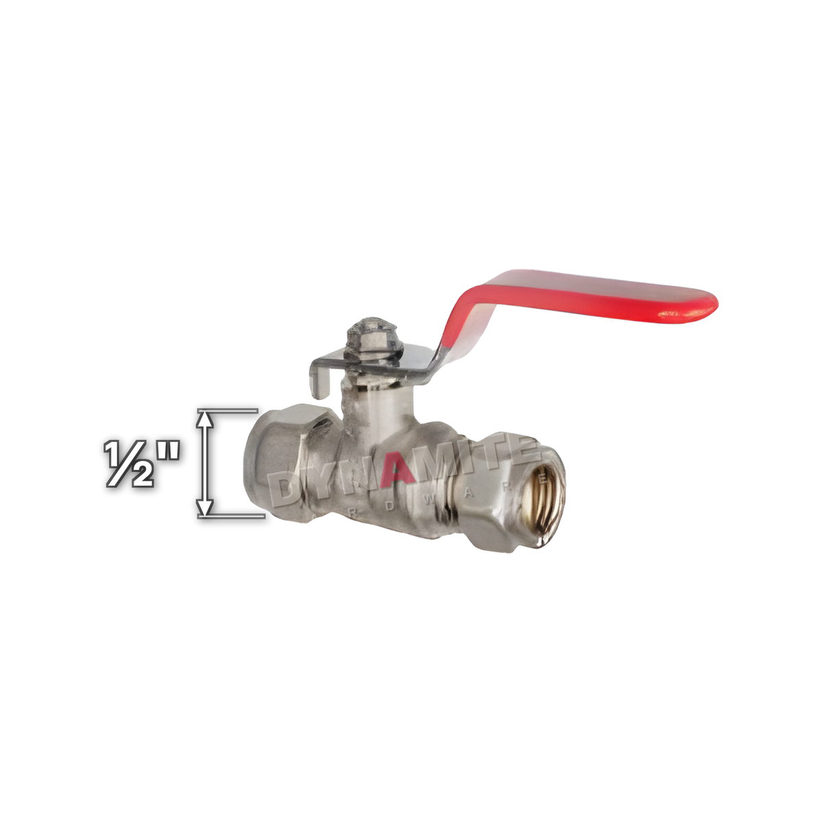Reduced Bore Lever Ball Valve - Compression (Imperial), ½", size marked with a white arrow