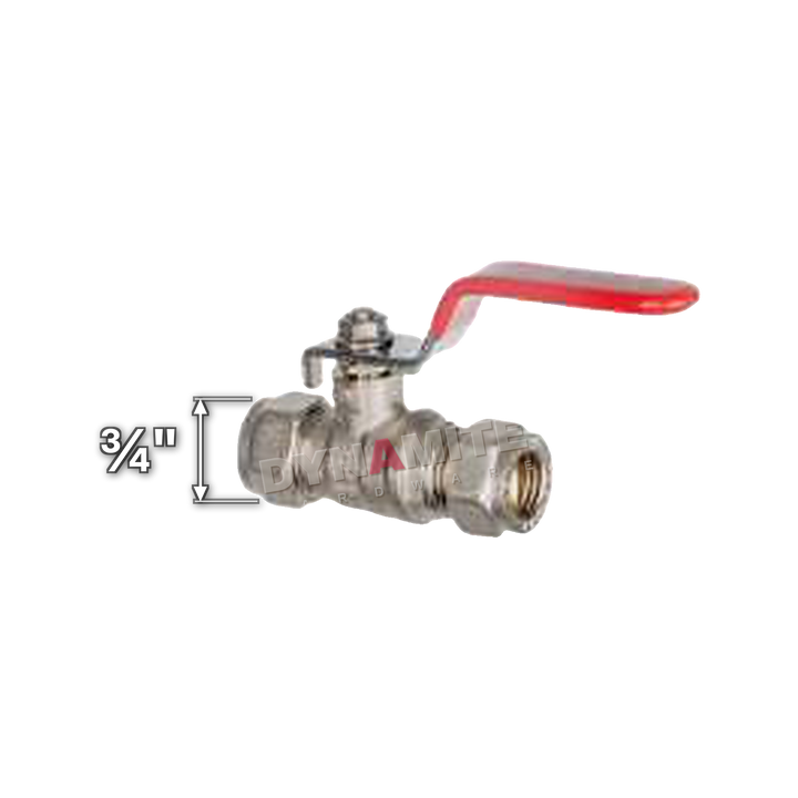 Reduced Bore Lever Ball Valve - Compression (Imperial), ¾", size marked with a white arrow