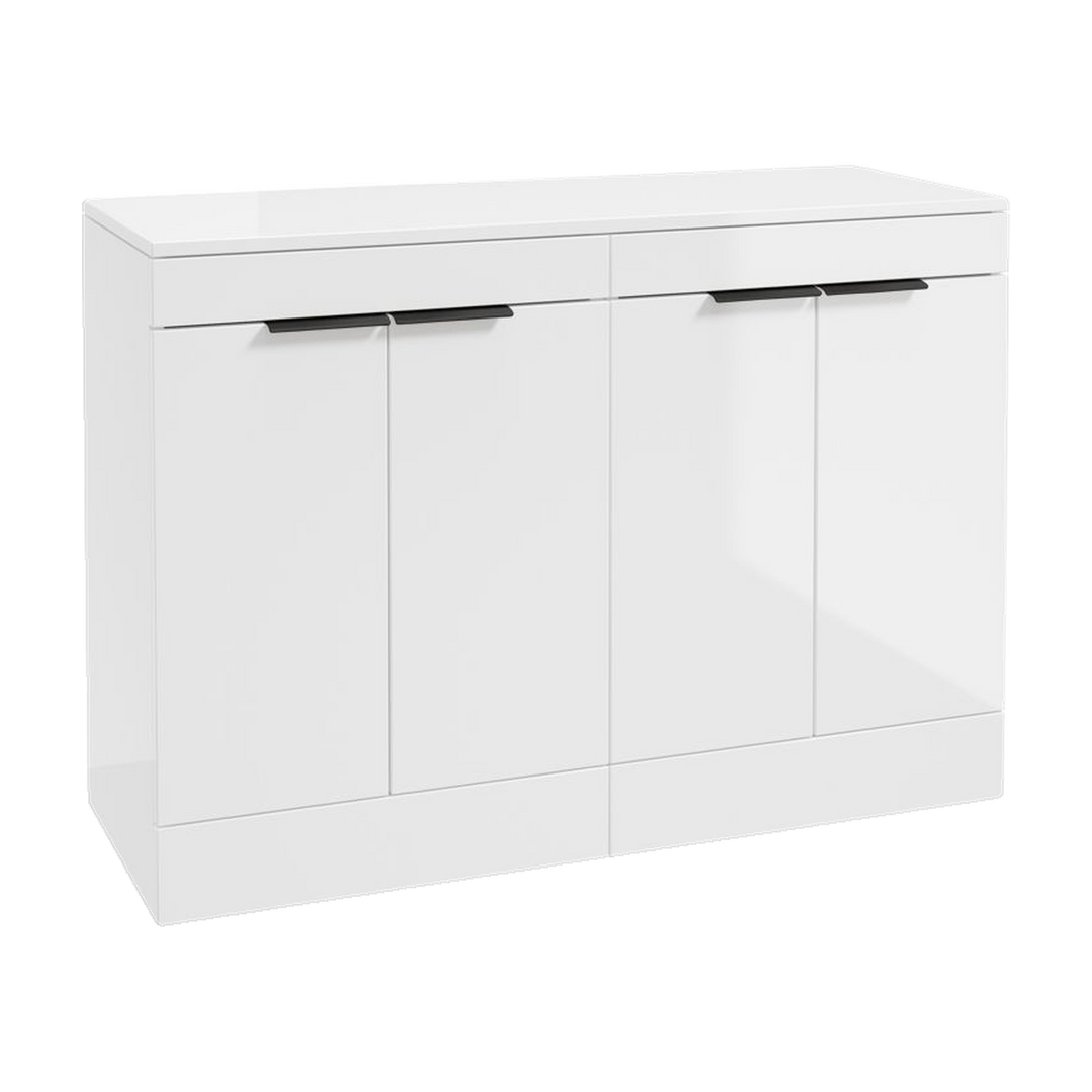 SONAS Stockholm 120cm floorstanding four door vanity unit in Gloss White with matt black handles