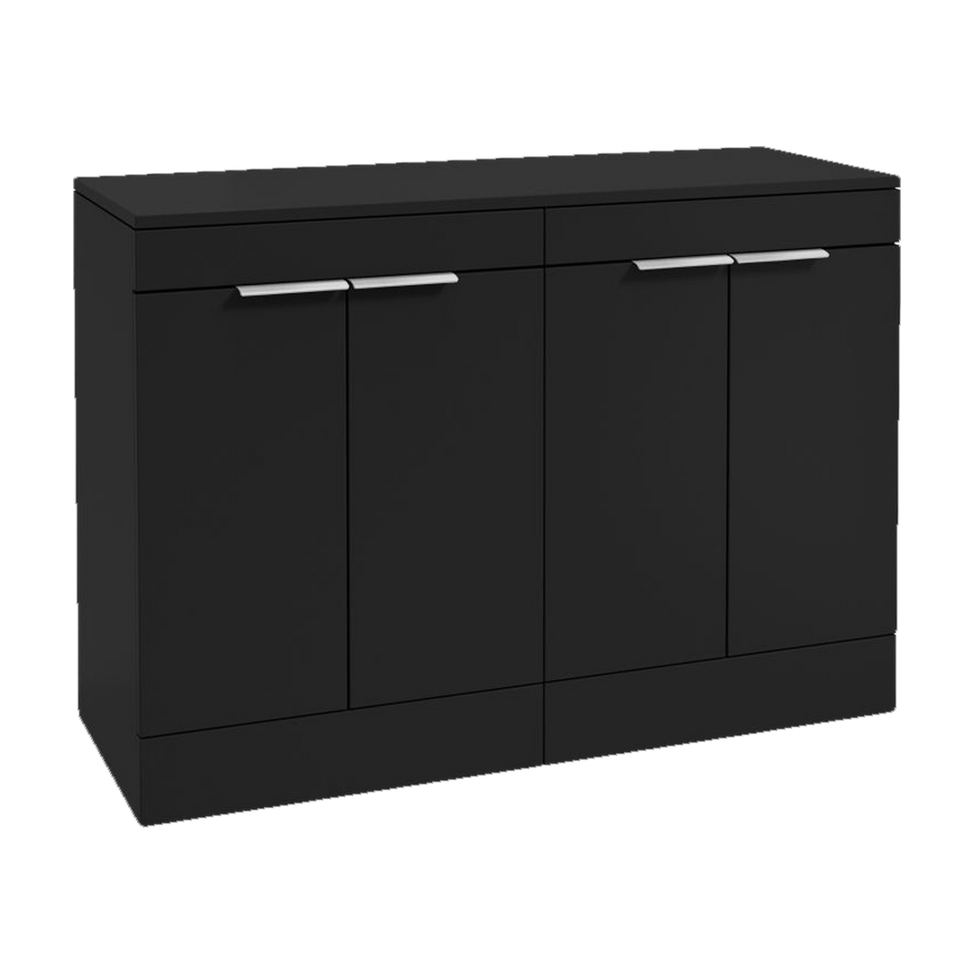 SONAS Stockholm 120cm floorstanding four door vanity unit in Matt Black with brushed chrome handles