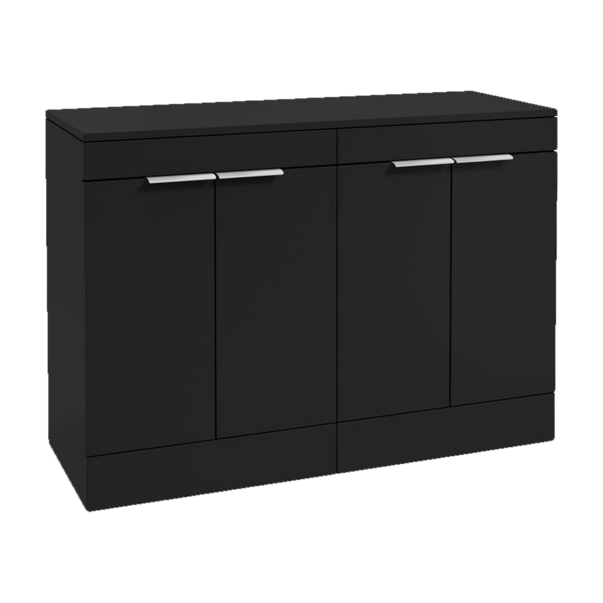 SONAS Stockholm 120cm floorstanding four door vanity unit in Matt Black with brushed chrome handles