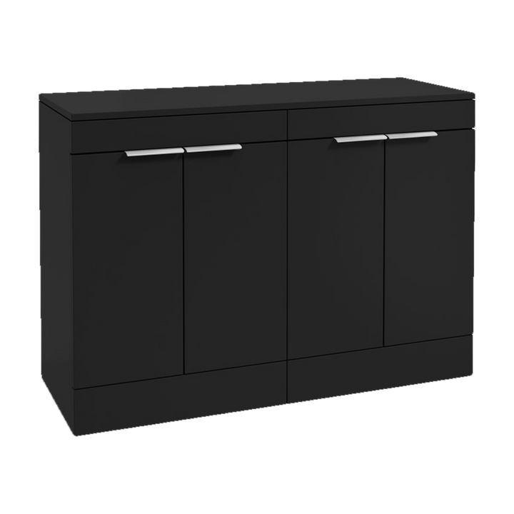 SONAS Stockholm 120cm floorstanding four door vanity unit in Matt Black with brushed chrome handles