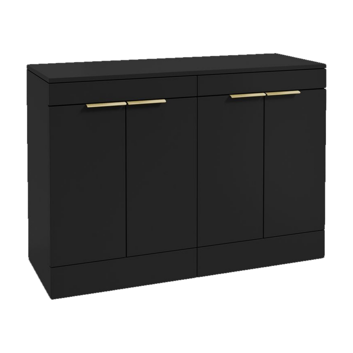 SONAS Stockholm 120cm floorstanding four door vanity unit in Matt Black with brushed gold handles