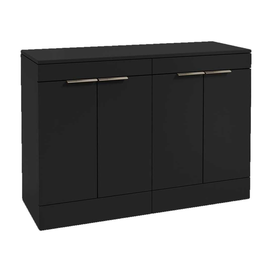 SONAS Stockholm 120cm floorstanding four door vanity unit in Matt Black with brushed nickel handles