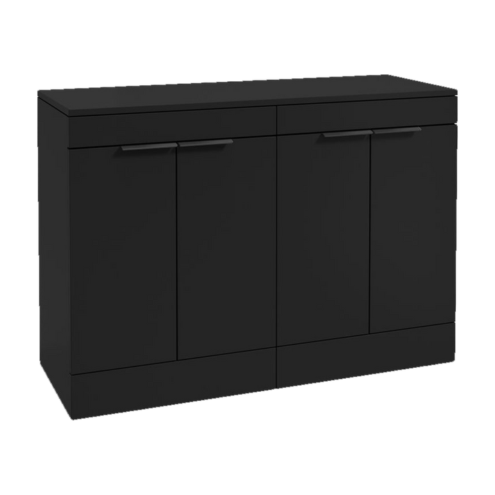 SONAS Stockholm 120cm floorstanding four door vanity unit in Matt Black with matt black handles