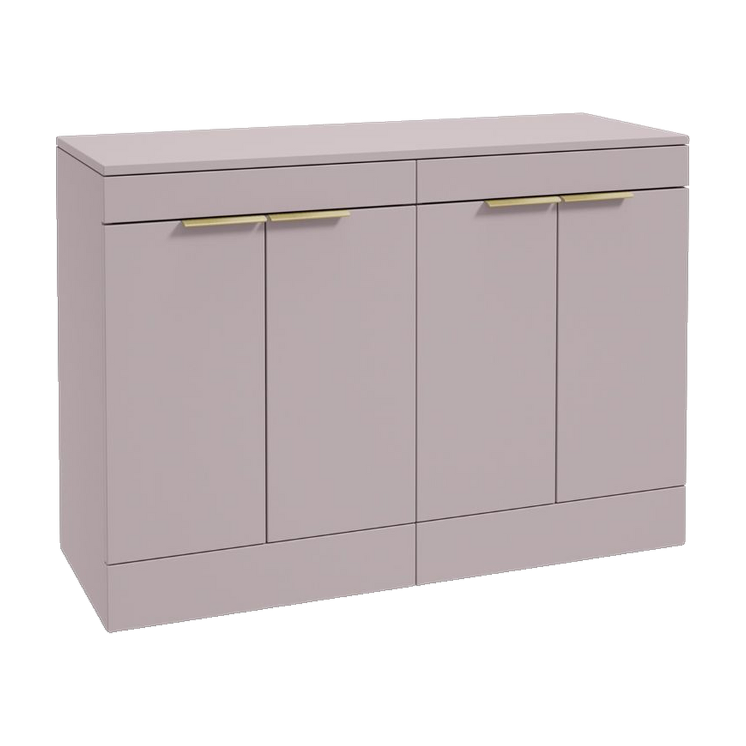 SONAS Stockholm 120cm floorstanding four door vanity unit in Matt Cashmere Pink with brushed gold handles