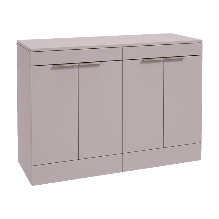 SONAS Stockholm 120cm floorstanding four door vanity unit in Matt Cashmere Pink with brushed nickel handles