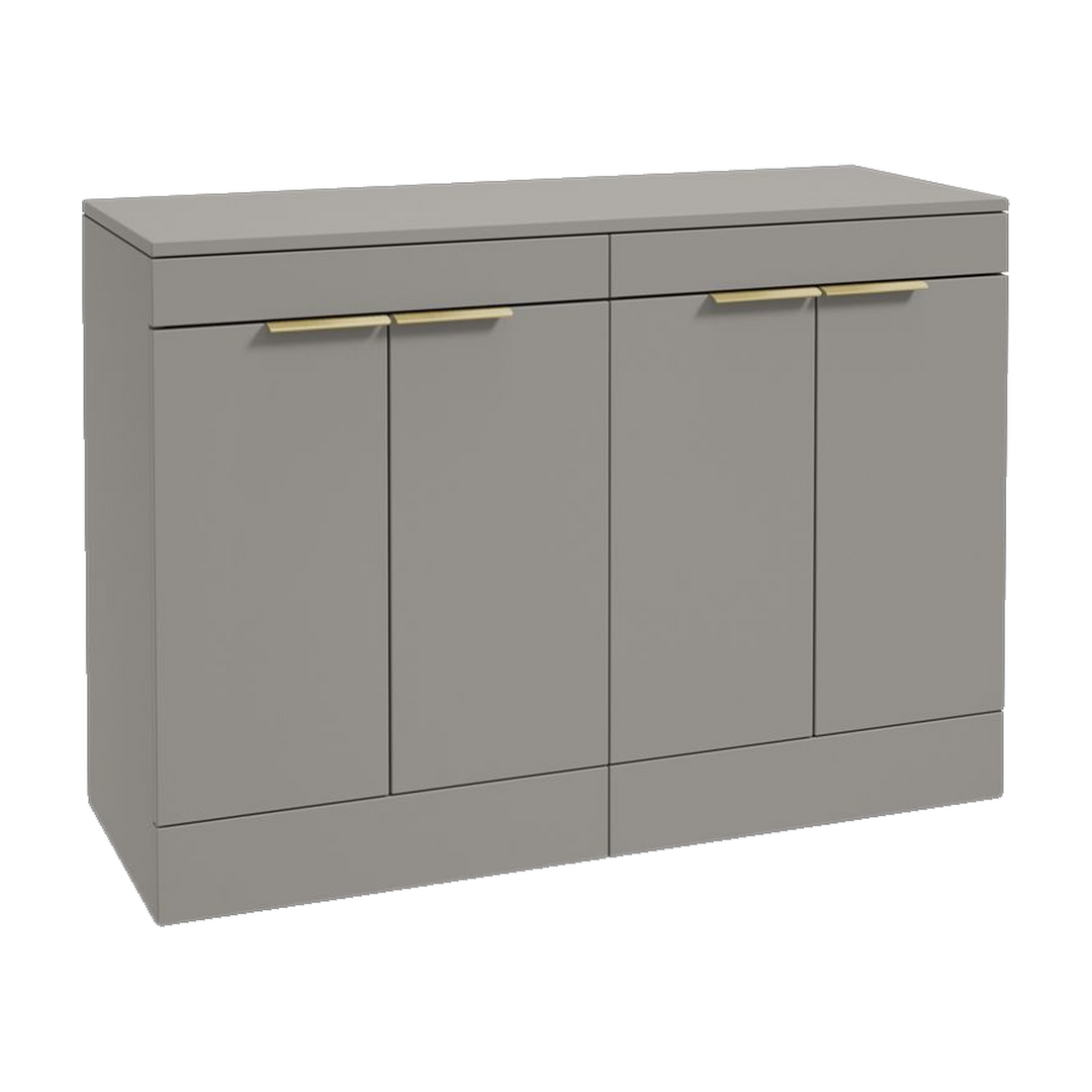 SONAS Stockholm 120cm floorstanding four door vanity unit in Matt Khaki with brushed gold handles
